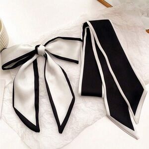 NEW Elegant Classy Black & White Hair Scarf/Twilly Set